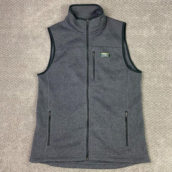 LL Bean Sweater Vest Men's Medium Tall Gray Fleece Full Zip 510174 Hiking - Picture 1 of 9